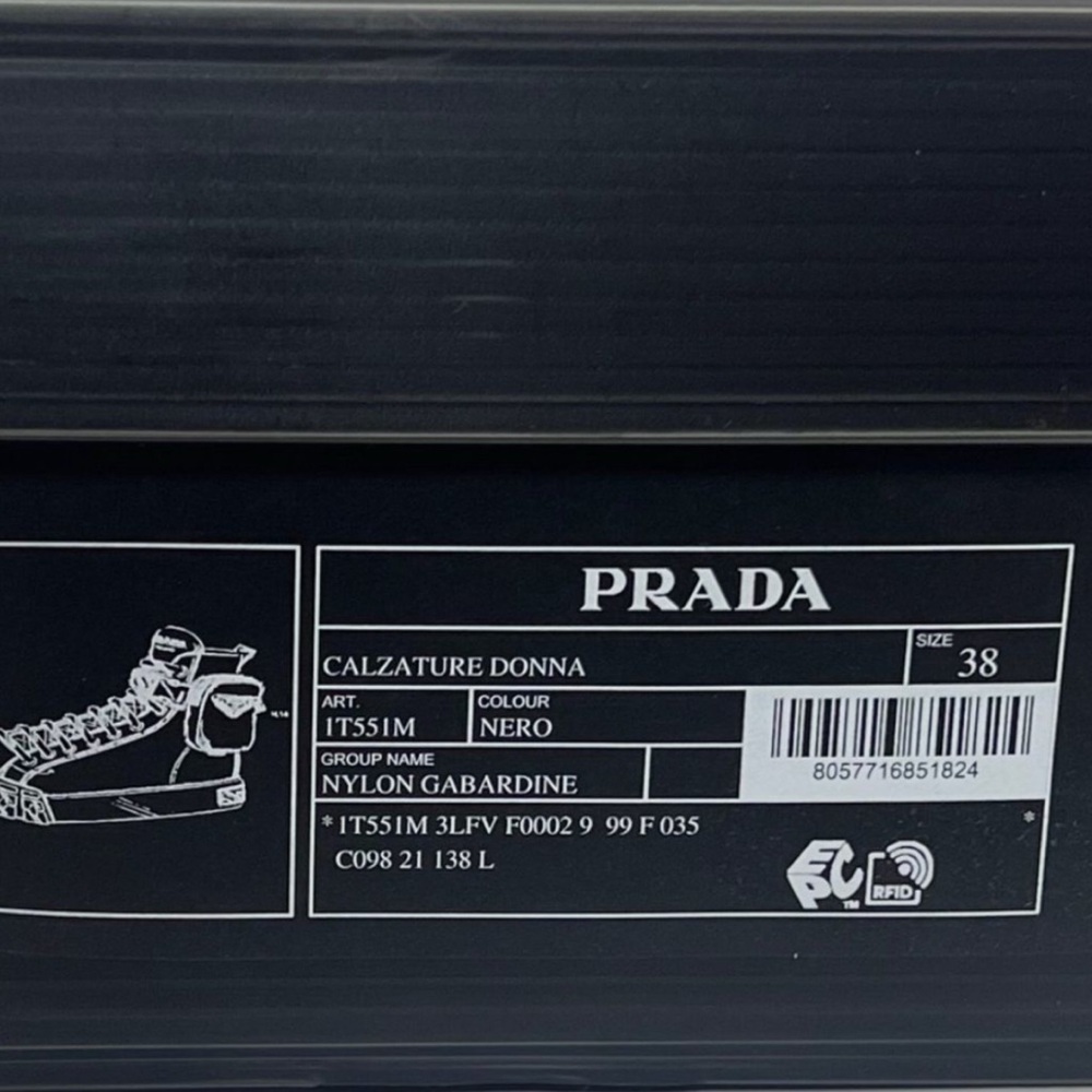 PRADA Wheel Re-Nylon Zip Pouch Black High-Top Sneakers with Mini Side Pouch - Picture 9 of 9